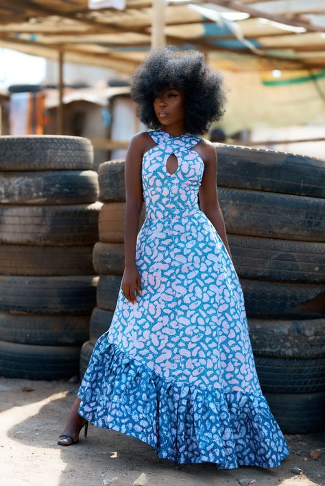 model wearing an african print dress